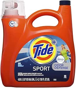 Tide Plus Febreze Fresh Sport Odor Defense HE Turbo Clean Liquid Laundry Detergent, Active Fresh Scent (89 Loads), 138 Fl Oz - Packaging May Vary