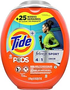Tide PODS 4 in 1 Febreze Sport Odor Defense, Laundry Detergent Soap PODS, High Efficiency (HE), 73 Count