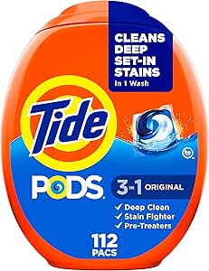 Tide PODS laundry detergent pacs, 3-in-1 Stain Remover, Odor Fighter, Color Protector, 112 Count, HE compatible, Original Scent