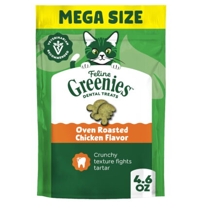 Greenies Feline Oven Roasted Chicken Flavor Adult Natural Dental Cat Treats, 4.6-oz bag