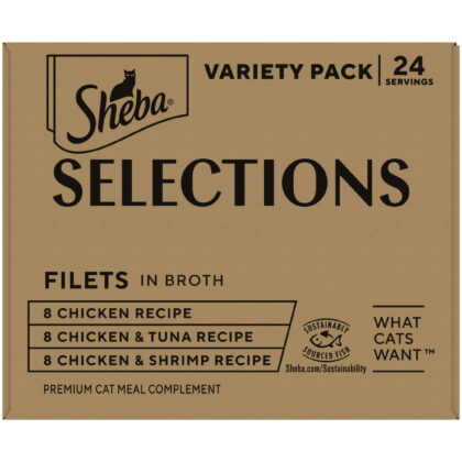 Sheba Selections Filets in Broth Chicken with Tuna & Chicken with Shrimp Variety Pack Cat Meal Complement, 1.3-oz , 24