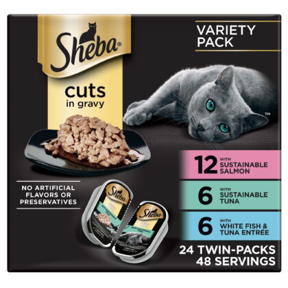 Sheba Salmon, Trout, & Tuna Entree Variety Pack Cuts in Gravy Wet , 2.6-oz , 24
