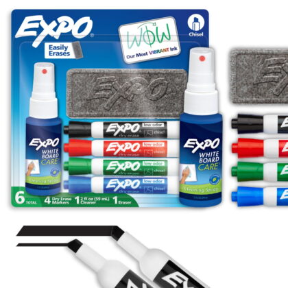 Dry Erase Markers Kit, Includes Eraser, Spray Cleaner, 6 Count