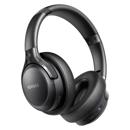 BERIBES WH202A Bluetooth Headphones Over Ear, 65H Playtime and 6 EQ Music Modes Wireless Headphones with Microphone, HiFi Stereo Foldable Lightweight Headset, Deep Bass for Home Office Cellphone PC Ect. (Black)