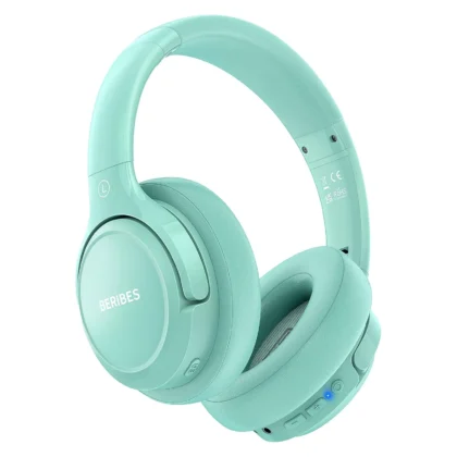 BERIBES WH202A Bluetooth Headphones Over Ear, 65H Playtime and 6 EQ Music Modes Wireless Headphones with Microphone, HiFi Stereo Foldable Lightweight Headset, Deep Bass for Home Office Cellphone PC Ect. (Green)