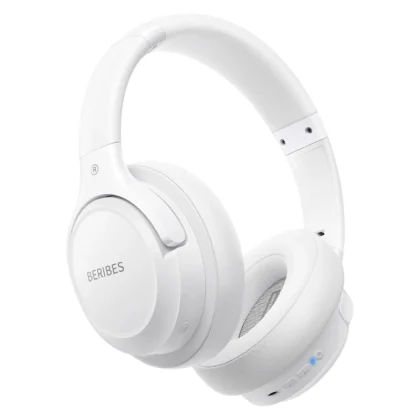 BERIBES WH202A Bluetooth Headphones Over Ear, 65H Playtime and 6 EQ Music Modes Wireless Headphones with Microphone, HiFi Stereo Foldable Lightweight Headset, Deep Bass for Home Office Cellphone PC Ect. (White)