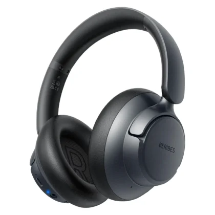 BERIBES WH305B Upgraded Hybrid Active Noise Cancelling Headphones with Transparent Modes,70H Playtime Bluetooth Headphones Wireless Bluetooth with Mic, Deep Bass,3.5MM Cable,Soft-Earpads,Fast Charging-Black