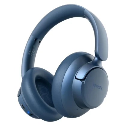 BERIBES WH305B Upgraded Hybrid Active Noise Cancelling Headphones with Transparent Modes,70H Playtime Bluetooth Headphones Wireless Bluetooth with Mic, Deep Bass,3.5MM Cable,Soft-Earpads,Fast Charging-Blue