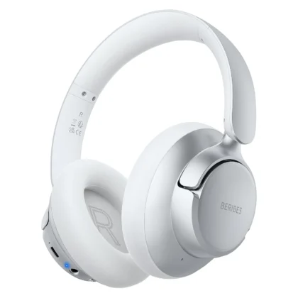 BERIBES WH305B Upgraded Hybrid Active Noise Cancelling Headphones with Transparent Modes,70H Playtime Bluetooth Headphones Wireless Bluetooth with Mic, Deep Bass,3.5MM Cable,Soft-Earpads,Fast Charging-Silver